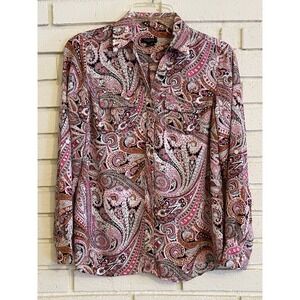 Talbots Womens Shirt Sz. XS Petite‎ Pink Paisley  Button Up, Roll  Tab Sleeves